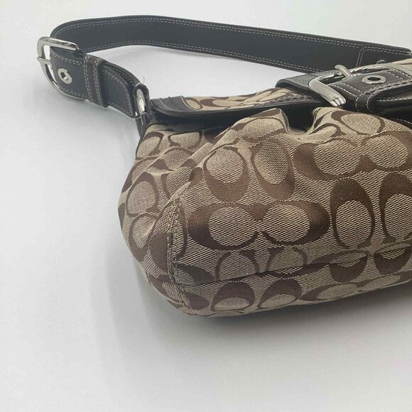 Coach Soho Signature Brown Jacquard & Leather Buckle Flap Shoulder Bag - Picture 14 of 14
